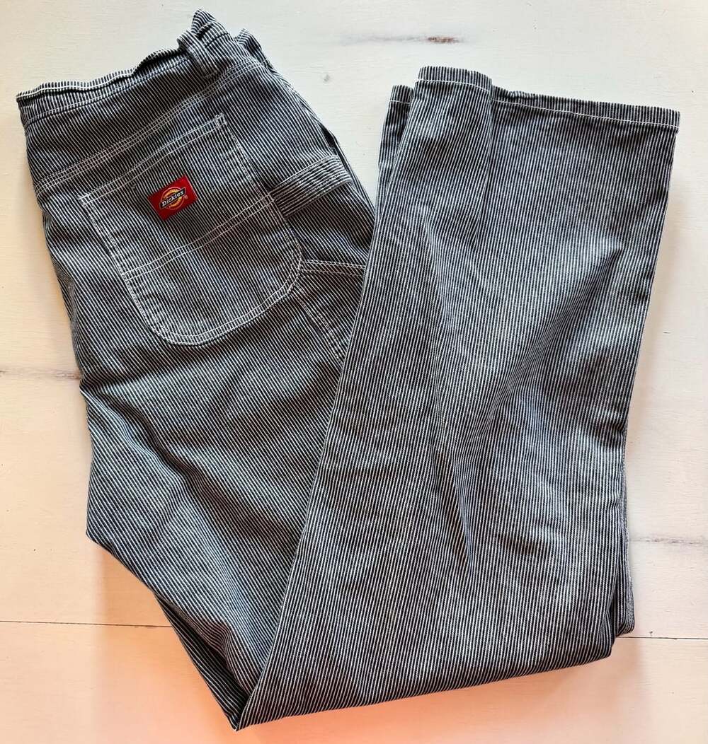 Dickies Hickory Stripe Carpenter Pants Navy Blue White Utility Size 11/30